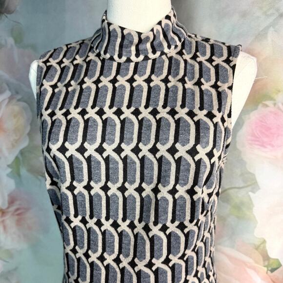 Maggy London Geometric Print Mock Neck Sleeveless Fit & Flare Midi Dress - Picture 2 of 5